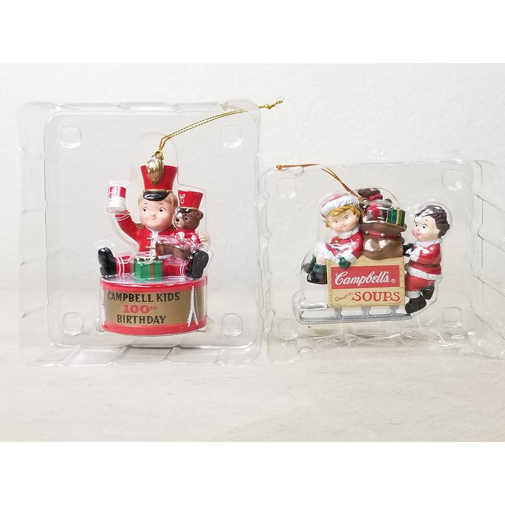Campbell Christmas Figurine Tree Ornament 1996  1997 100th Birthday New x2 Vtg